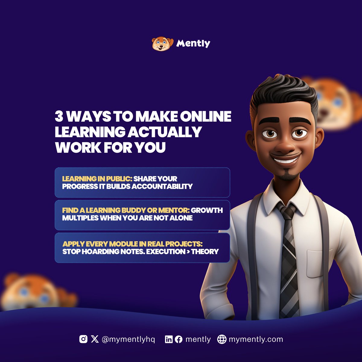mymentlyhq's tweet image. Want your online learning to actually stick?
📌 Share your progress, accountability helps you stay on track
📌 Find a learning buddy or mentor
📌 Apply lessons in real projects, execution beats theory always
Connect with fellow learners in our community: bit.ly/4nUK0hF