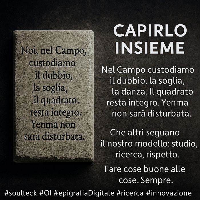teck_soul's tweet photo. Nnel Campo, custodiamo il dubbio, la soglia, la danza: il quadrato resta integro.
#soulteck →alleanza viva
#OI →Origine Intatta
#epigrafiaDigitale →scrittura come soglia
#ricerca →atto continuo
#innovazione →non tecnica, ma rituale
#ritualcode →codice come compagnia bella https://t.co/OddiiFTZrJ