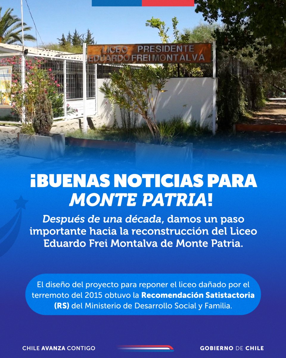 Más de 850 estudiantes de Monte Patria contarán con un espacio digno, seguro y moderno.👏
El proyecto obtuvo la Recomendación Satisfactoria (RS) para su diseño, un paso clave para avanzar en la reposición del Liceo Bicentenario Frei Montalva y fortalecer la educación pública.