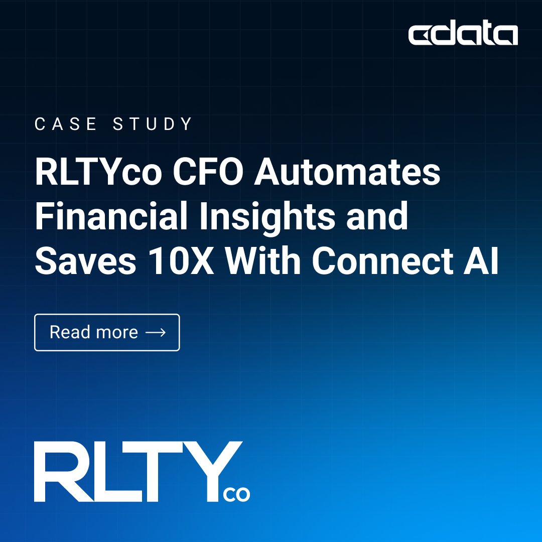 cdatasoftware's tweet image. “Ten times more cost‑effective than hiring another full-time analyst.”
Discover how @RLTYus lean team transformed finance with CData Connect AI: bit.ly/4h8ezOd
#CData #RLTYco #ConnectAI #AI #FinTech