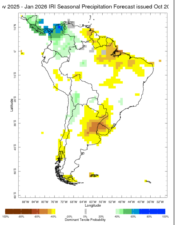Primavera con probabilidades de lluvias por debajo de lo normal. Atento maices tempranos. Actualizacion de pronostico de estacional de <a href="/iridl/">IRI Data Library</a>