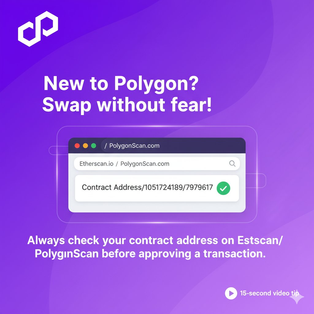 Harry_Goodjob's tweet image. @0xPolygon Are you new to Polygon, Swap without fear, Always check your contract address on Etherscan PolygonScan before approving a transaction.Include a 15 second screen share video tip. #Web3 #polygon #Etherscan