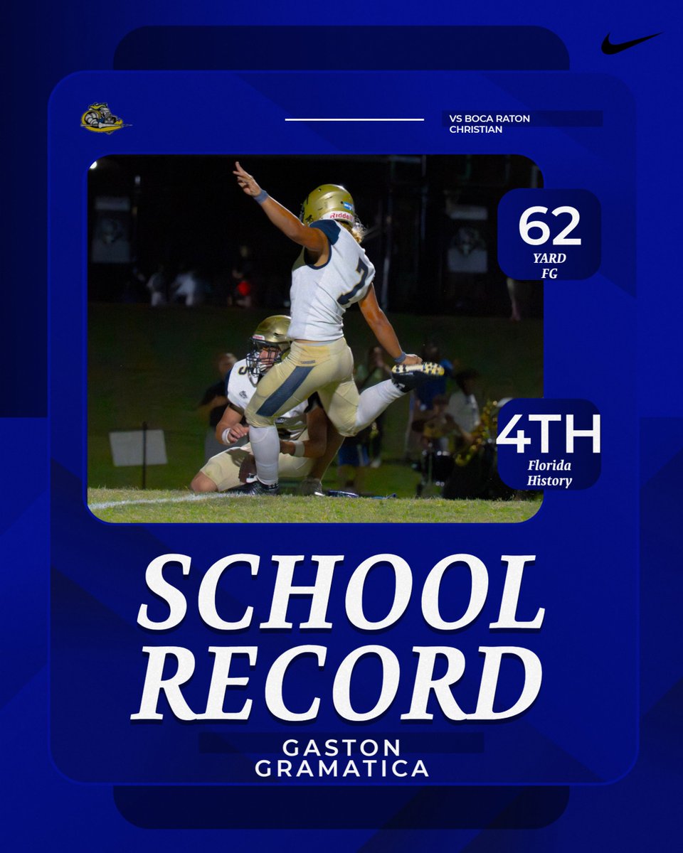 Congratulations to <a href="/GastonGramatic/">Gaston Gramatica</a> on kicking a school record 62yd FG Friday night in the homecoming game vs Boca Raton Christian.  Not only is it a Lancer school record, but is the 4th longest kick in Florida high school history. #GoLancers