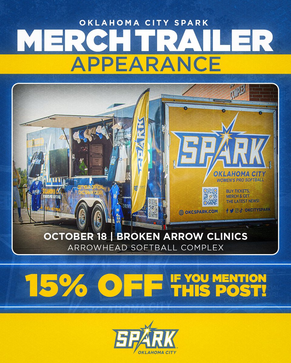 𝐓𝐮𝐥𝐬𝐚, the Spark merch trailer will be in the 𝟗𝟏𝟖 for ONE DAY ONLY this Saturday! 🛍️
Even if you aren't registered for clinics, you can still shop our merch! Visit us from 9-11am!

Interested in our Tulsa Clinics? Go to drivingforcesports.com/camps

#BeTheSpark