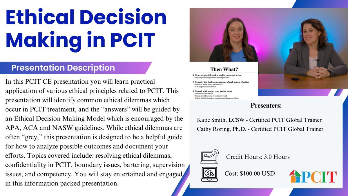Need 3 hours of Ethics? Our Ethical Decision Making in PCIT is approved by APA and NASW for 3 hours of Ethics Credits. To see a list of all our CE Programs visit: parentchildinteractiontherapy.com/continuing-edu…