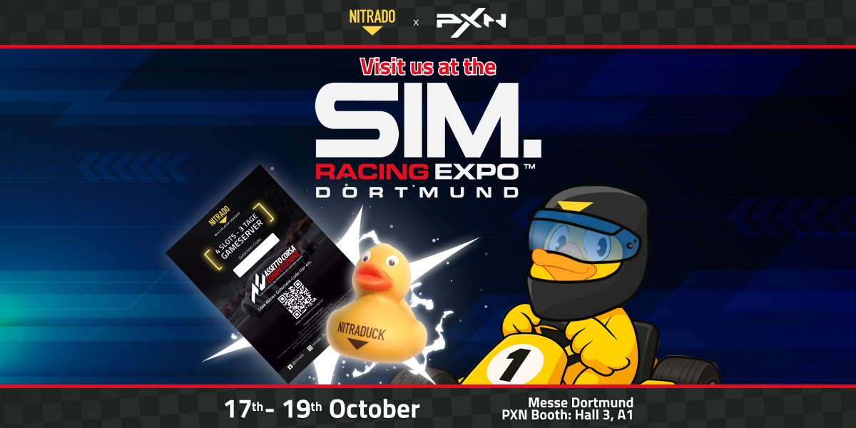 Nitrado_EN's tweet image. 🏎️PXN x NITRADO @ SimRacing Expo 2025!

We’re teaming up with our partner @PXNgame for this year’s SimRacing Expo at the Messe Dortmund! 

When and Where to find us:
Oct 17th–19th
Messe Dortmund — Hall 3, Booth A1

The Challenge: Take on the Track Challenge at the PXN booth!
Put…