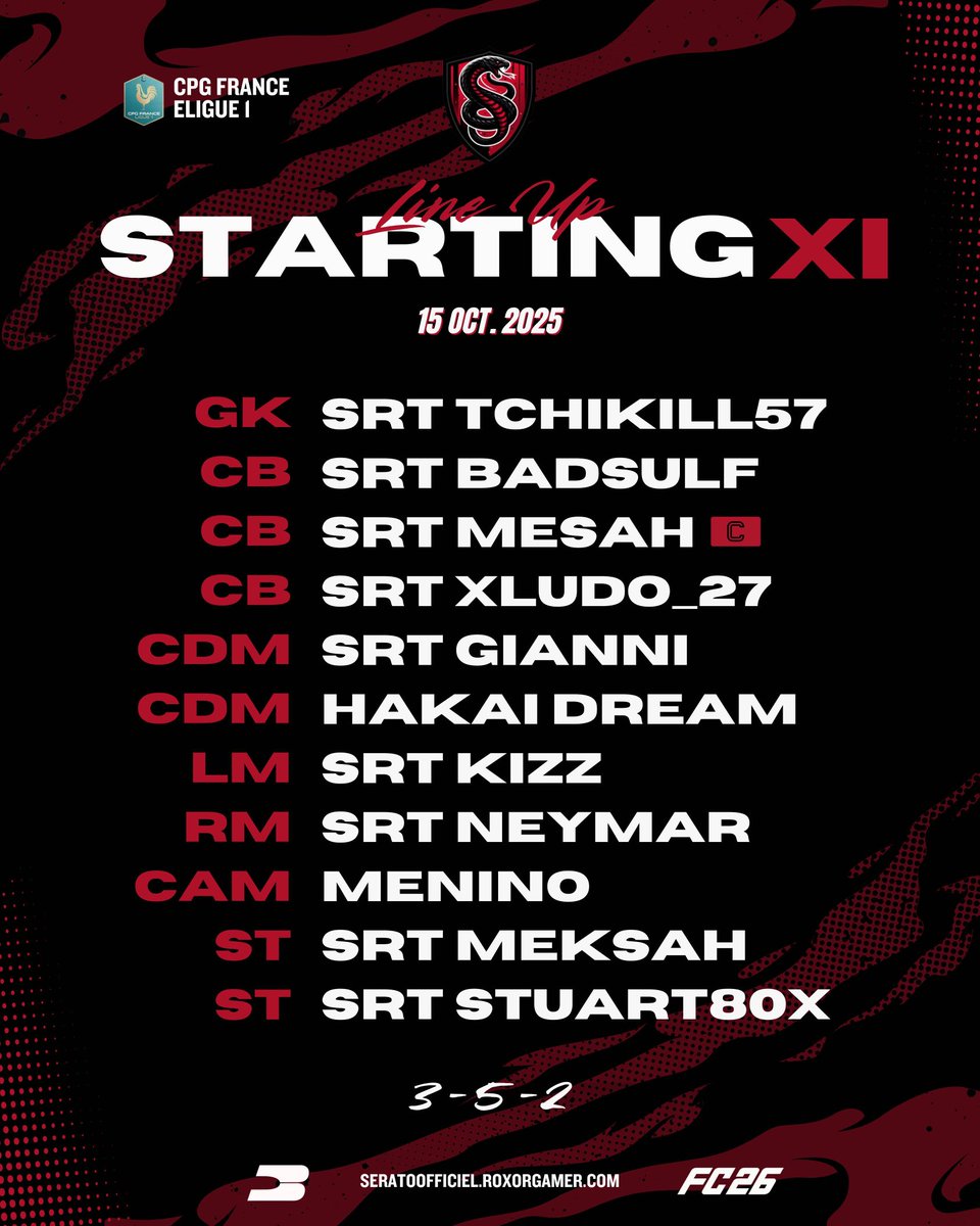 L équipe de ce soir pour le début de <a href="/CPG_FR/">CPG France</a> eLigue 1 

Go Serato ⚫️🔴