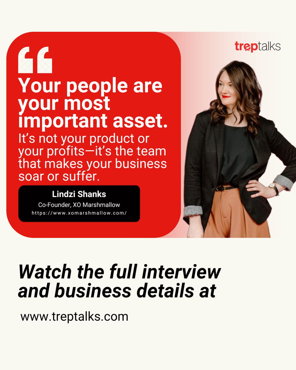 treptalks's tweet photo. Lindzi Shanks, Co-Founder of @XOXOMarshmallow, says: "Your people are your most important asset—not your product or profits—it’s the team that makes your business soar or suffer."
#Entrepreneurship #TeamWork #XOMarshmallow #LindziShanks #TrepTalks https://t.co/MpJOPcmljH