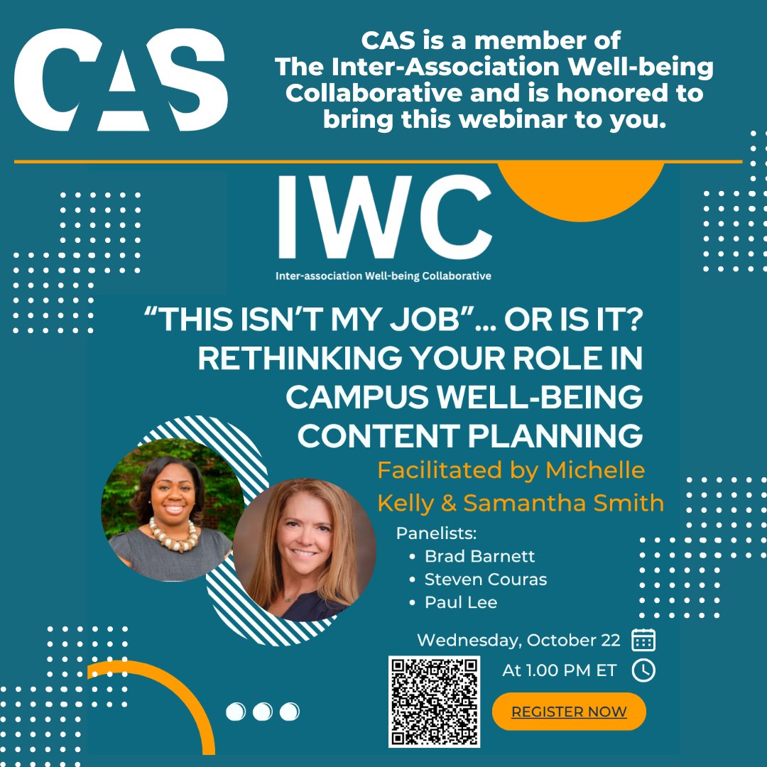 💡 “𝘛𝘩𝘪𝘴 𝘐𝘴𝘯’𝘵 𝘔𝘺 𝘑𝘰𝘣”... 𝘖𝘳 𝘐𝘴 𝘐𝘵?

Hear from 𝗠𝗶𝗰𝗵𝗲𝗹𝗹𝗲 𝗞𝗲𝗹𝗹𝘆 &amp; 𝗦𝗮𝗺𝗮𝗻𝘁𝗵𝗮 𝗦𝗺𝗶𝘁𝗵 on transforming campus culture for student well-being.

🗓️ Oct 22 | 1–2 PM ET
🎓 Free: bit.ly/iwcwellbeing