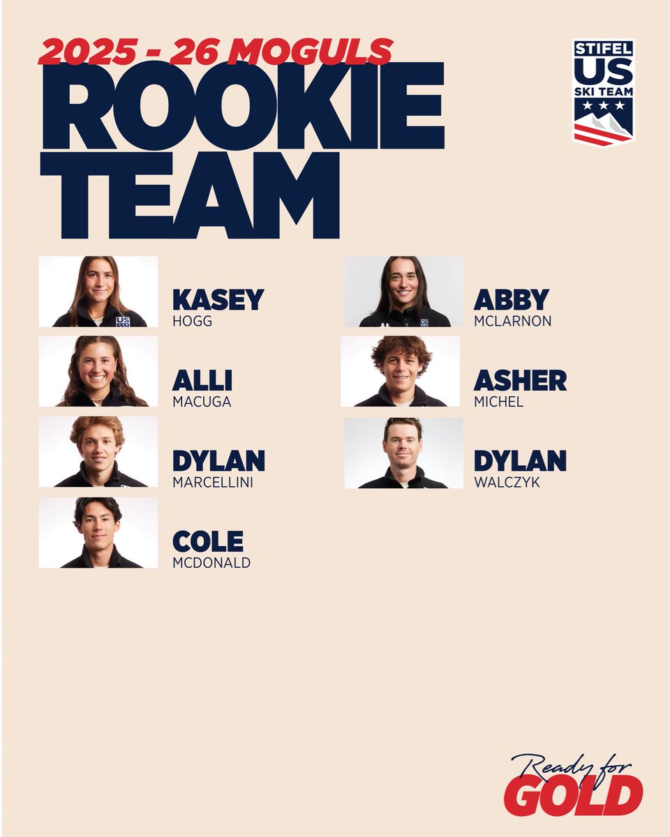usskiteam's tweet photo. Allow us to introduce your 2025-26 Stifel U.S. Freestyle Ski Team // moguls⚡️ 

#stifelusskiteam @Stifel #readyforgold https://t.co/yrYaGCAQax