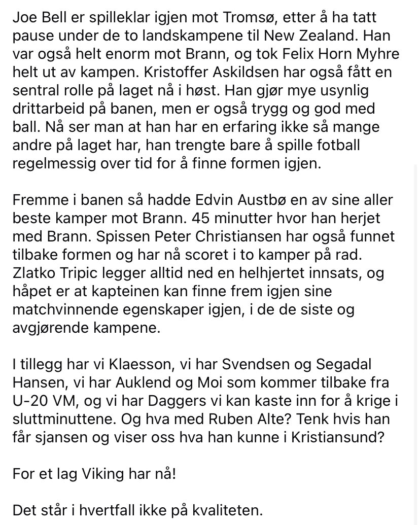 Spillere i form, fulle av selvtillit og tidenes beste Vikingtropp. Kjør serieavslutning!