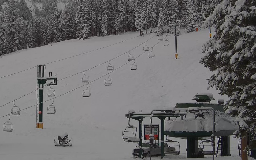 Looking around the lake, it looks like several inches of snow fell overnight at the base of the ski areas. Pictured are Mt. Rose, Sugar Bowl, Sierra at Tahoe, and Kirkwood.