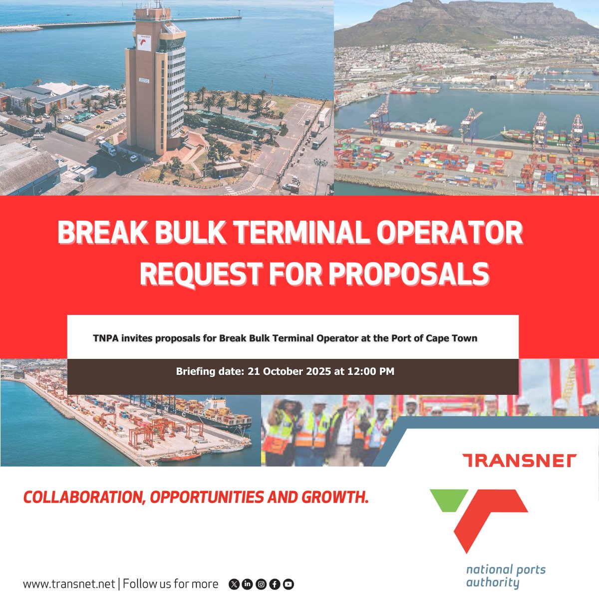 Transnet National Ports Authority has issued a Request for Proposals for the appointment of a suitable terminal operator to construct and manage a Break Bulk Terminal specialising in cold storage of fish and related products at the Port of Cape Town.

This RFP responds to the