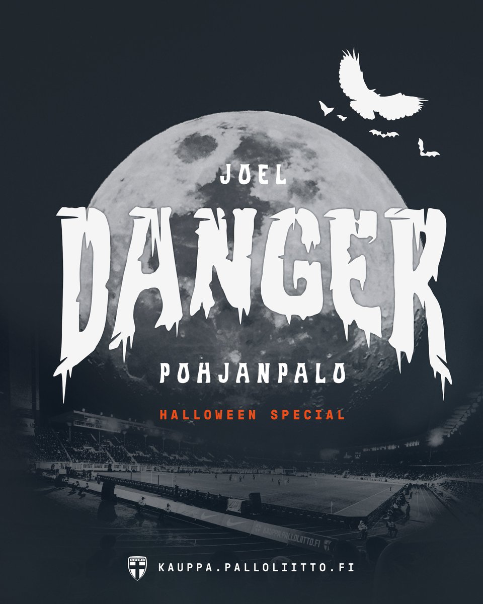 Huuhkajat's tweet photo. 𝐃𝐀𝐍𝐆𝐄𝐑 𝐇𝐀𝐋𝐋𝐎𝐖𝐄𝐄𝐍 𝐒𝐏𝐄𝐂𝐈𝐀𝐋 🎃 | Uusi Joel "Danger" Pohjanpalo -mallisto nyt Maajoukkueen verkkokaupassa!

Tutustu mallistoon ja katso kaikki Halloween-tarjoukset tästä ➡️ https://t.co/JQmDW2v3pq

#Huuhkajat #Maajoukkueenverkkokauppa https://t.co/y2dFkjQPcC