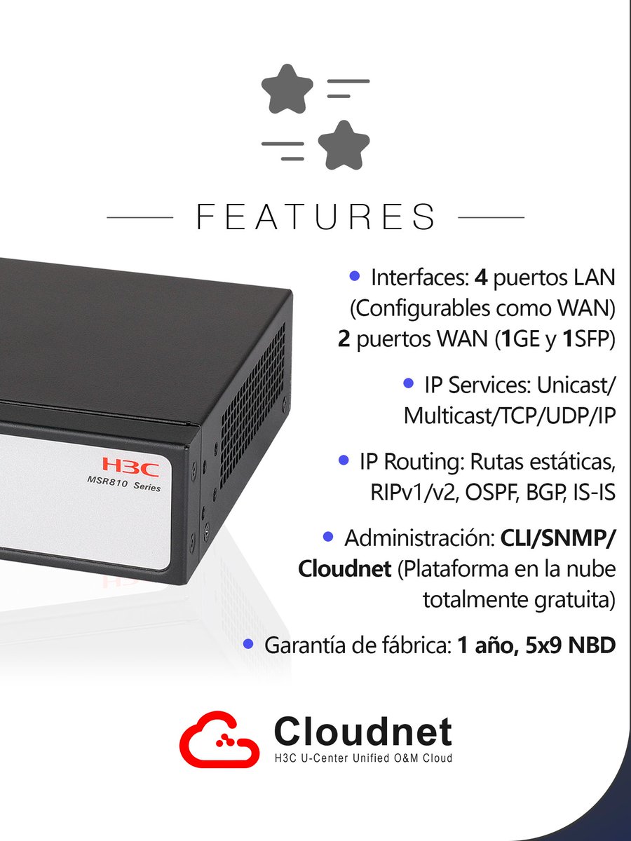 massivetechmx's tweet image. Router MSR810-EI
Portafolio Enterprise
@H3CGlobal 
#h3c #h3cmassivetech #massivetech #router #routing #ruteo #Cloudnet
Somos arquitectos de soluciones tecnológicas.
Contáctanos para conocer más sobre nuestras soluciones:
📞559275 9710
✉️ info@massive-electronic.mx