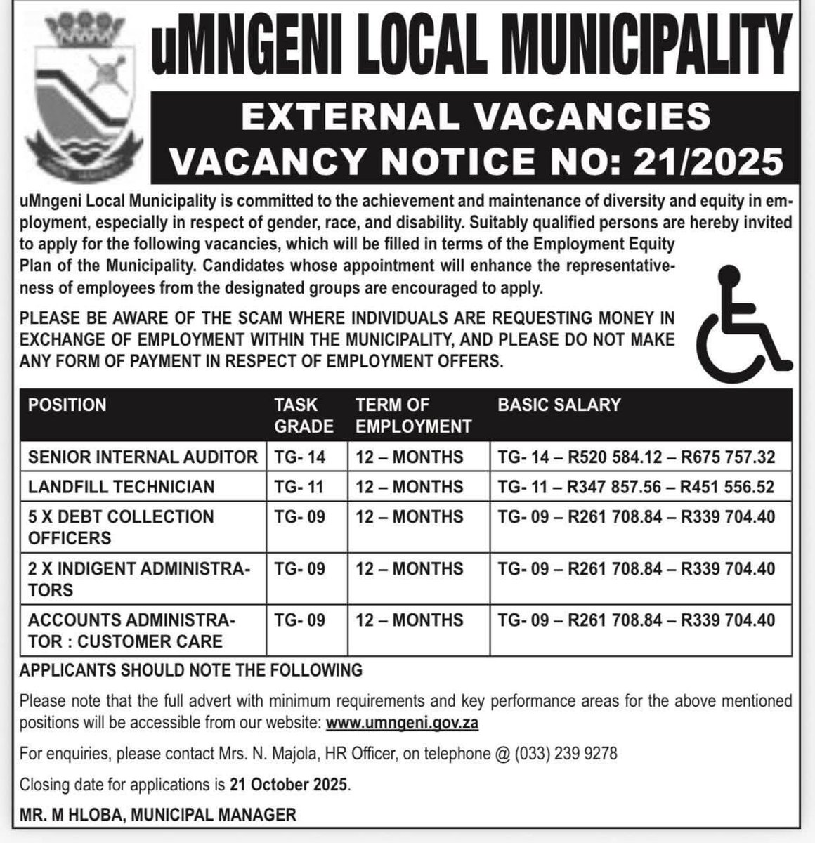 ThabangMabulan_'s tweet photo. UMNGENI MUNICIPALITY 

WE ARE HIRING

View the full adverts here:

For permanent posts:-  https://t.co/BTMIs2pY9D

For fixed term posts- https://t.co/HJXmJ0sVOQ

Good Luck!
#OpportunitiesWithThabang https://t.co/Jclt9yE2Xt
