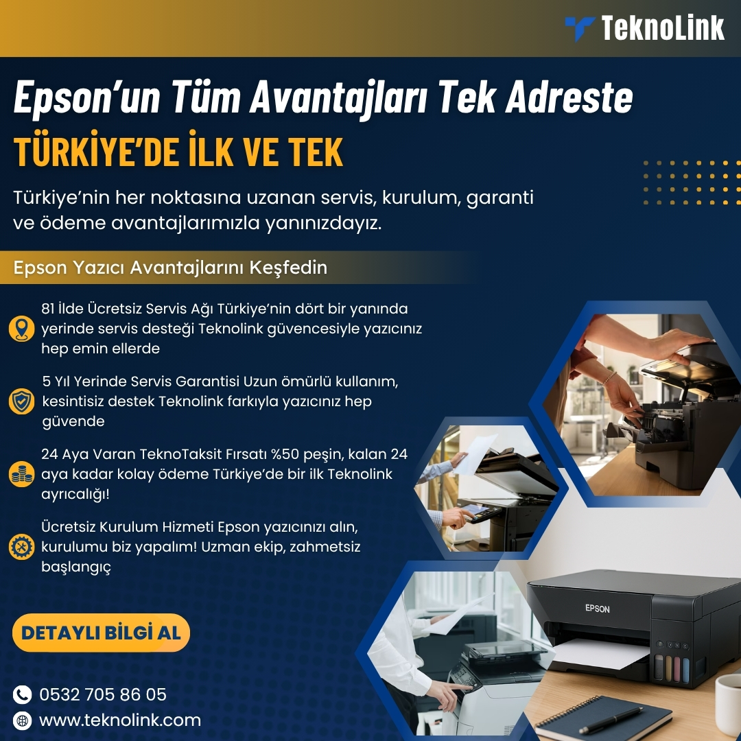 Teknolinktr's tweet image. 📄 Epson’un Tüm Avantajları Tek Adreste!
Türkiye’de ilk ve tek: TeknoLink güvencesiyle Epson yazıcılarda ücretsiz kurulum, 81 ilde servis desteği ve 5 yıla varan garanti ayrıcalığı seni bekliyor! 💪

#TeknoLink #Epson #EpsonTürkiye #Datagroup #BaskıÇözümleri #OfisTeknolojileri