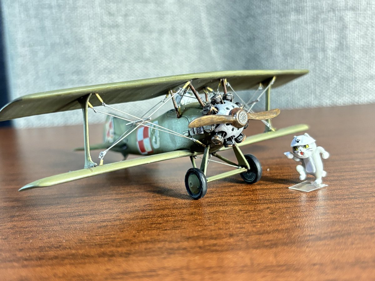 HgOzuno's tweet photo. 完成ヨシ！

(Spad S - 51 C1には現場猫は付属しませんが、カプセルトイの工事現場仕事猫がサイズぴったり)

#プラモデル
#複葉機プラモデル https://t.co/XRqWOtI0F3