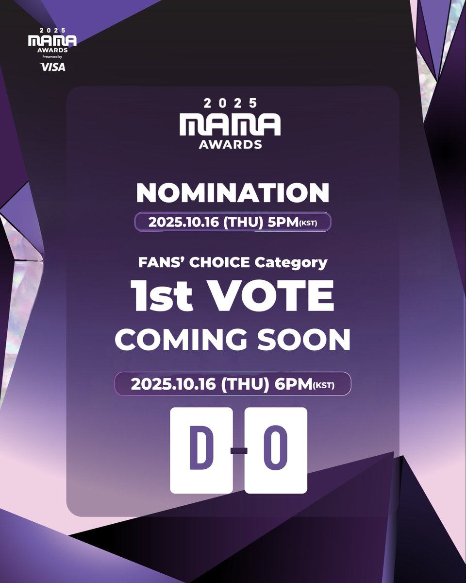 [🏆MAMA2025]

ENGENEs! It’s finally D-DAY!
The nominee announcement drops at 5PM KST, followed by the start of Round 1 voting for the MAMA FANS’ CHOICE AWARD at 6PM KST!

Let’s make sure we’re fully prepared — based on previous MAMA voting rounds, you’ll need:
• Working devices