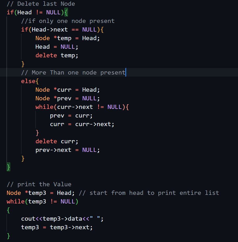 CHAYAN78905's tweet image. ๐ #Day69 / #180DaysOfCode ๐ฏ
DSA Journey in C++ ๐ | #CoderArmy
๐ Topics: Linked List โก
โ
Delete a First Node, Last Node, Particular Node
โ
Delete a Particular Node Using Recursion
โ
Delete a Node Without Head Pointer
Thanks to @rohit_negi9 Bhaiya