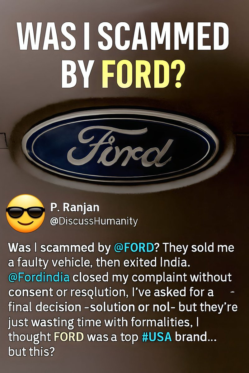 DiscussHumanity's tweet photo. It seems @Ford a Orphan company which has no credibility/responsibility. #USA company or A bogus company. @FordIndia @FordIndiaHelp ... ? 
#vehicles #automobile #fordmotor #motorshow #autofail https://t.co/MarBBVntAl