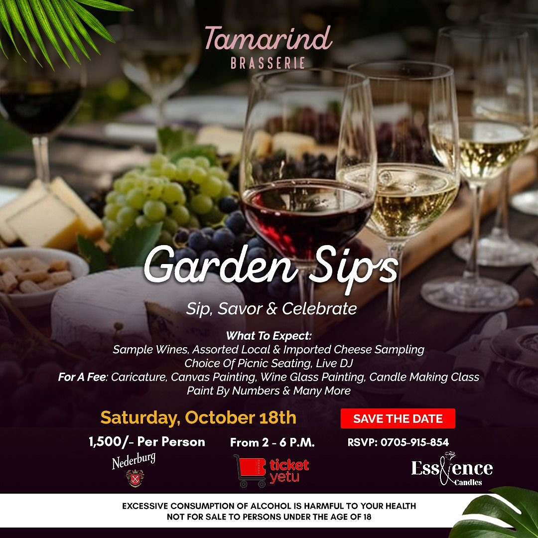 Sip, Savor &amp; Celebrate!🍷This Saturday, Oct 18th, Garden Sips is back at Tamarind Brasserie and it’s giving classy, cozy, and oh-so-delicious! From 2PM–6PM💃🏽  

Tickets on ticketyetu.com

#GardenSips #WineAndCheeseVibes #PicnicPartyKE #TamarindBrasserie #TicketYetu