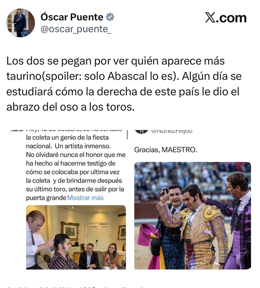 Ejemplo palmario de la hipocresía y el cinismo del PSOE. Hace una semana los votos del PSOE en forma de abstención (eran decisivos) tumbaron, junto con los de PP y VOX, la ILP #noesmicultura

LA TORTURA NO ES CULTURA. Es lamentable que el PSOE no lo vea así.
VERGÜENZA.