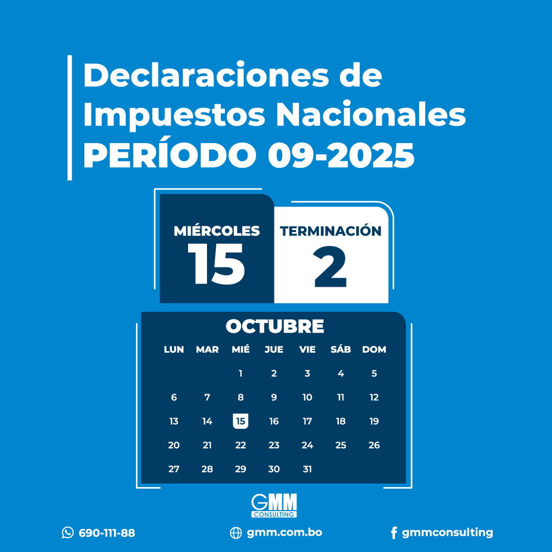 gmmconsulting's tweet photo. #HOY Vencimiento #impuestosnacionales periodo 09/2025
para los #NIT con terminación 2
🔎 Necesitas contador?
👉 Comunicate 📲 690-111-88 https://t.co/9YukKj5KBC

#IVA #IT #gmm #siat #ImpuestosNacionales #rcv #gmmconsulting #contador #contabilidad #auditoria https://t.co/CKLrbM8sJ4