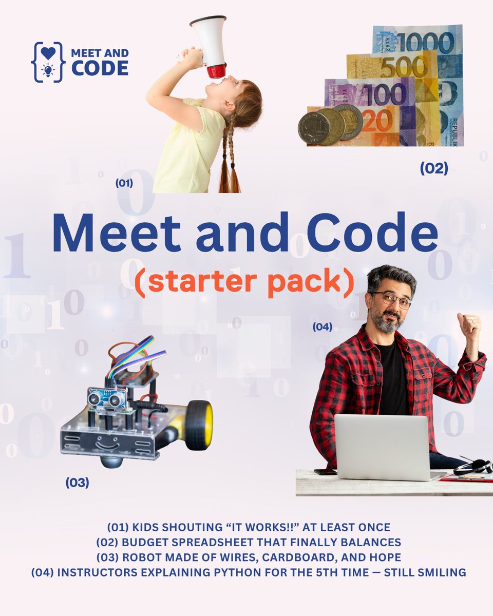 MeetAndCode's tweet image. What does a Meet and Code event look like? A room full of “IT WORKS!!” moments, creative chaos, and instructors who never lose their patience!

One robot, one idea, one smile at a time.

#MeetAndCode #DigitalSkills #CodingForAll #STEMEducation #EUCodeWeek