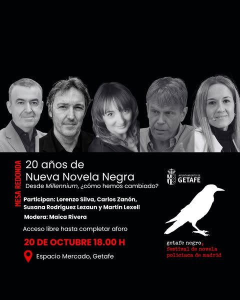 Hace 20 años nacía #Millennium, la trilogía de #StiegLarsson y el boom de la #novelanegra nórdica. Mesa redonda con <a href="/czanon2001/">Carlos Zanon</a>, @susanarodriguezlez, #MartinLexell y #LorenzoSilva. Modera: <a href="/maica_rivera/">Maica Rivera</a>. El 20 de octubre a las 18:00 en Espacio Mercado, Getafe <a href="/getafenegro/">Getafe Negro</a>