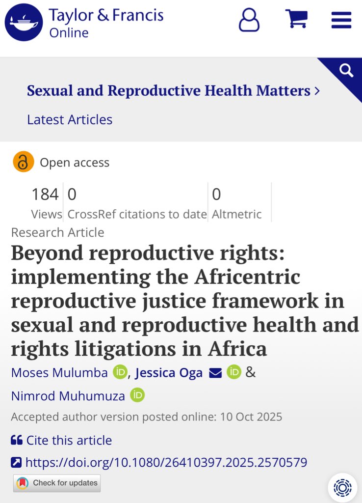 I feel privileged to have co-authored this piece with <a href="/jessica_oga/">Dr. Jessica Oga</a> and <a href="/nimrodmuhumuza/">nimrod muhumuza</a> , who are part of the emerging cohort of promising African researchers at <a href="/afyanahakiug/">Afya na Haki</a> 

tandfonline.com/doi/citedby/10…