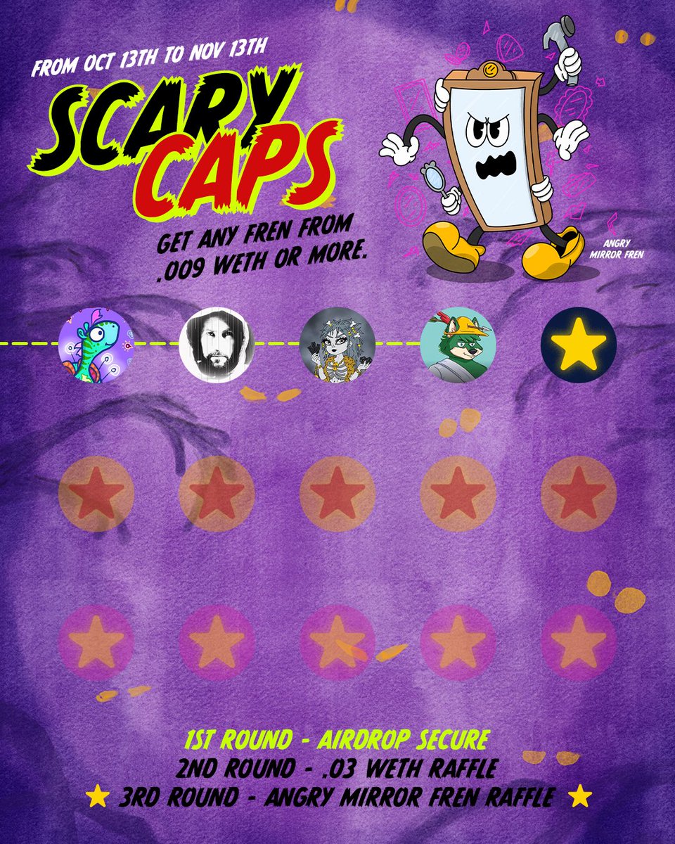 NEW UPGRADE ! 🥳🥳 
Prize pool from .015 to .03 WETH 😮😮😮
unlock it with a Fren and we are 2 Frens away 😱

Get yours here: opensea.io/collection/cap…

Get a Fren that will be more valuable and the change to earn x3 times or another Fren 🤩🤩🤩🤩