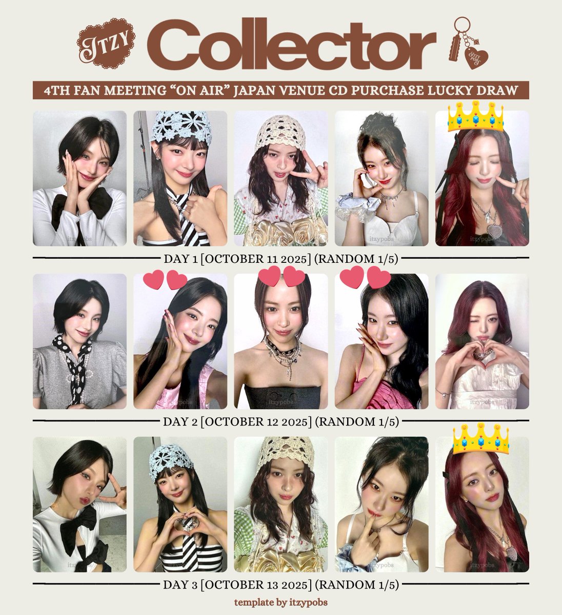 ITZY Collector CD購入特典 会場限定トレカ タワレコ特典トレカ

【譲】💕10/12 リア、リュジン、チェリョン
【求】👑10/11 or 13 ユナ

郵送交換にて希望📮
お心あたりございましたら、お気軽にお声掛けください☺︎

 #ITZY交換