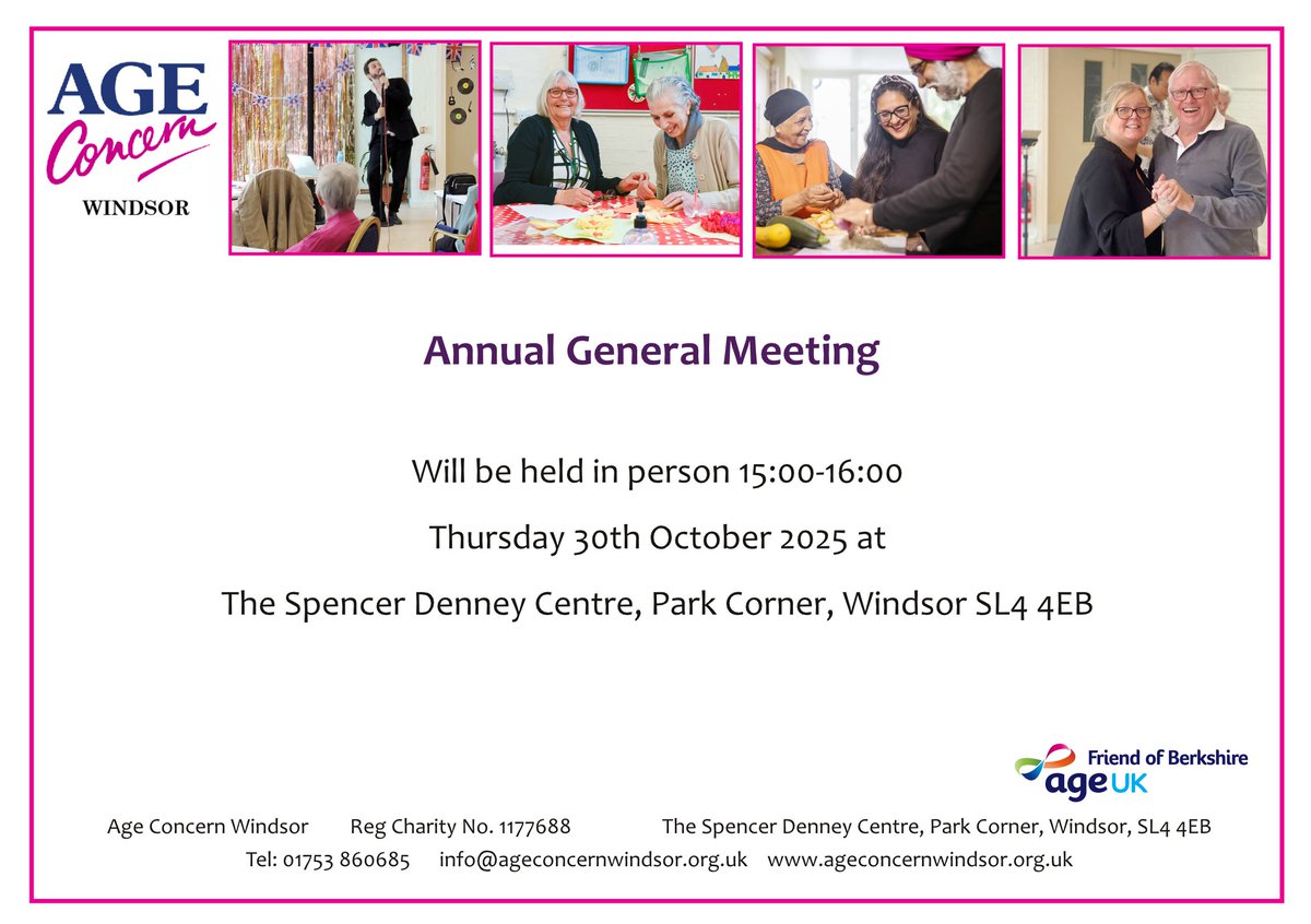 We're looking forward to our AGM, please join us to discuss what comes next for ACW #Charity #windsor #seniors #olderpeople #socialcare