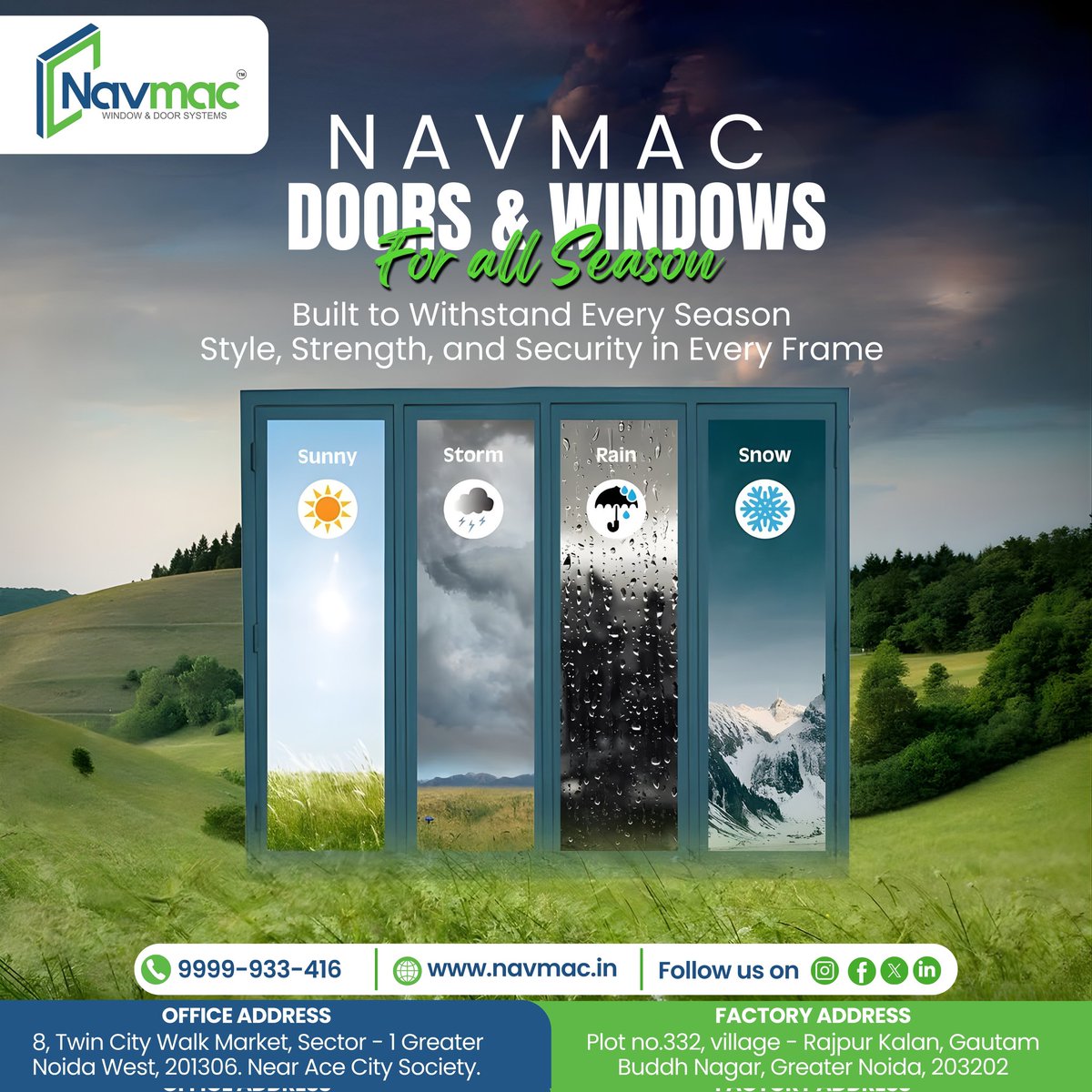 NAVMAC_Doors's tweet image. Rain or shine, storm or snow — Navmac Doors &amp;amp; Windows never back down! 🌦️

📱 Get in touch with us at +91 9999-933-416 for any queries or DM us!

#NavmacWindows #strength #SuperStrongFrames #StylishWindows #HomeUpgrade #uPVCWindows #upvcdoorsandwindows #SmartHomes #WindowDesign