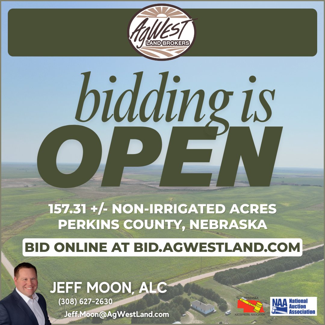 Online bidding is open for this farmland in Perkins County, NE! Bidding closes Wednesday!

Bid online: bid.agwestland.com

Call Jeff Moon at (308) 627-2630 for more information or if you need help registering to bid.
Learn more: agwestland.com/property/onlin…
#AgWestLandBrokers