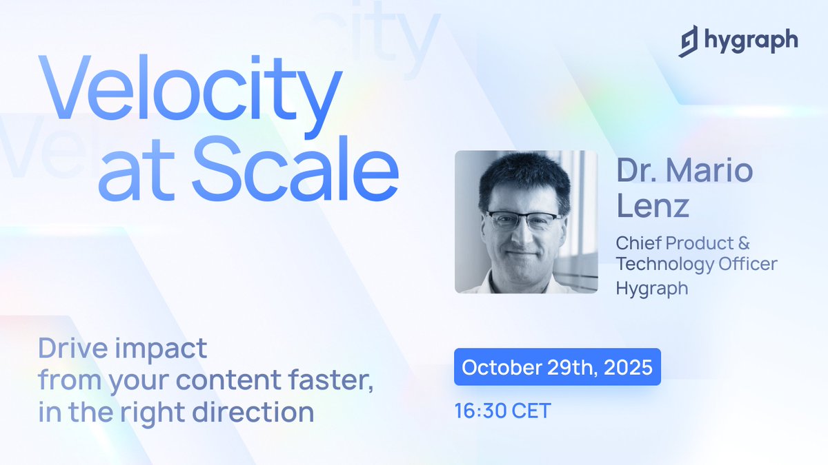 Ready to turn content into real outcomes, faster?⚡

Live demo with our CPTO, Dr. Mario Lenz 🎥
See structured content, AI Assist, personalization, localization and agentic workflows in action, plus Variants, Taxonomies, Visual Editing, Agents &amp; MCP.

🔗🔗hygra.ph/velocity-atsca…