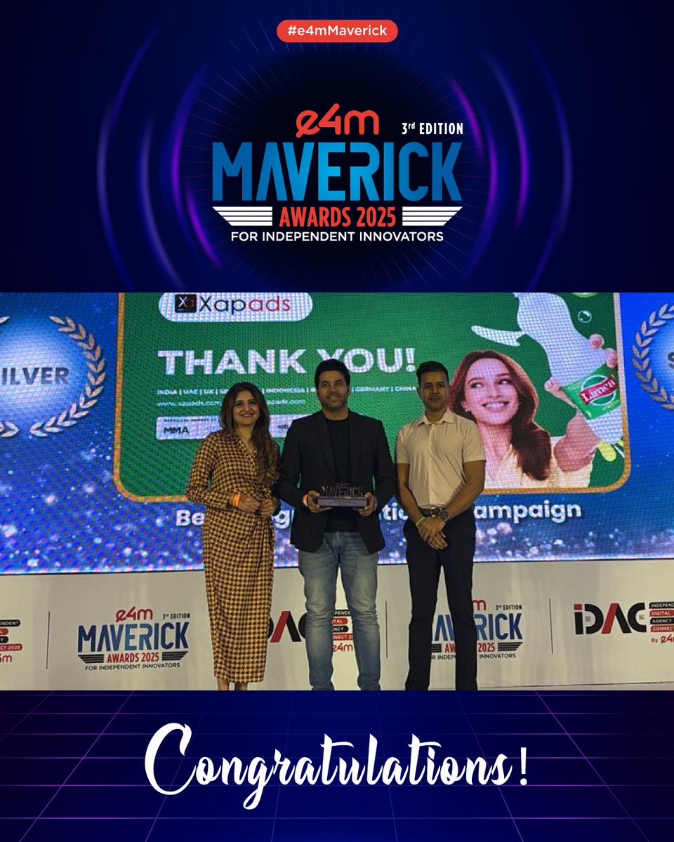 e4mevents's tweet image. Bold moves. Big wins. 🌟
Congrats to the Mavericks of 2025! #e4mMaverick

Category: Best Programmatic Ad Campaign
Winners: @xapads | #Limca #Essencemediacom | @rebidco | #PNBHousingFinance | #YAAPDigital | @JCBIndiaLtd

#e4mAwards #DigitalAwards