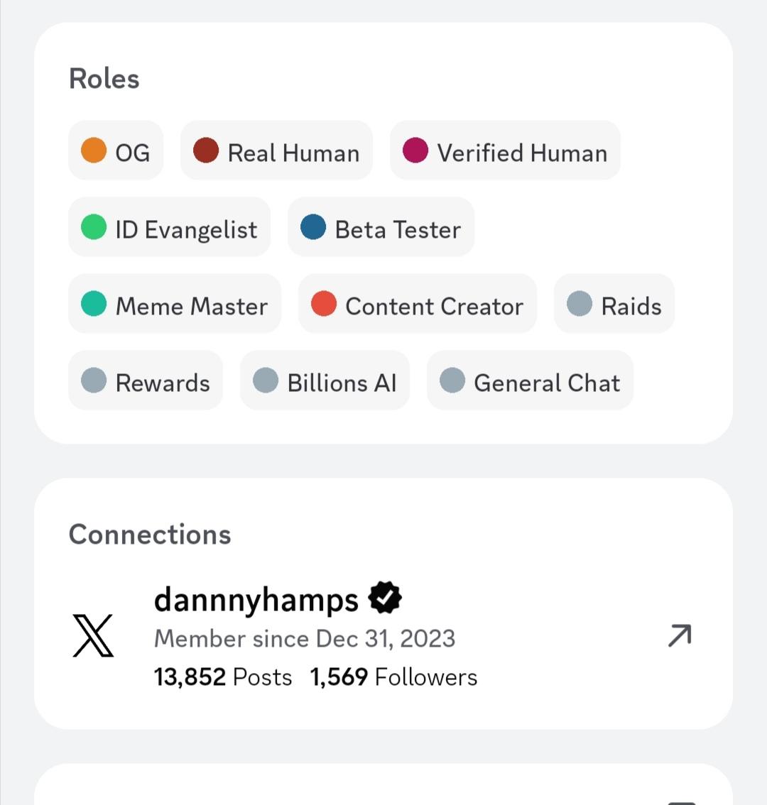 Hey BILLIONAIRES💙😍
I finally got the OG role on <a href="/billions_ntwk/">Billions</a> Discord.

I have always been helful, consistent and contributing to the Billions community right from the start. 
  Big shout out to <a href="/jgonzalezferrer/">Javi🥥.eth</a>, the Billions team and the rest of the members of the community💙