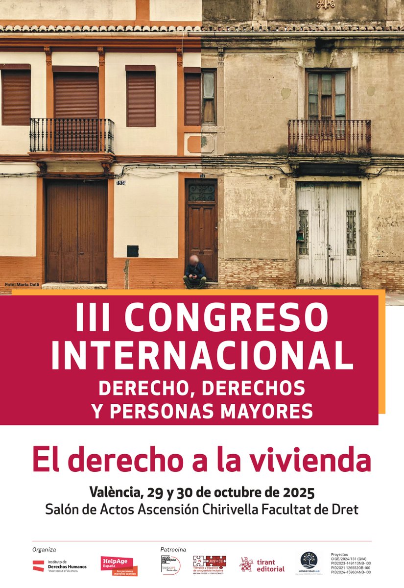 🏠 III Congreso Internacional: Derecho, Derechos y Personas Mayores
📅 29-30 oct 2025
📍 Facultad de Derecho, UV
🔗 Inscripción: uv.es/instituto-dere…