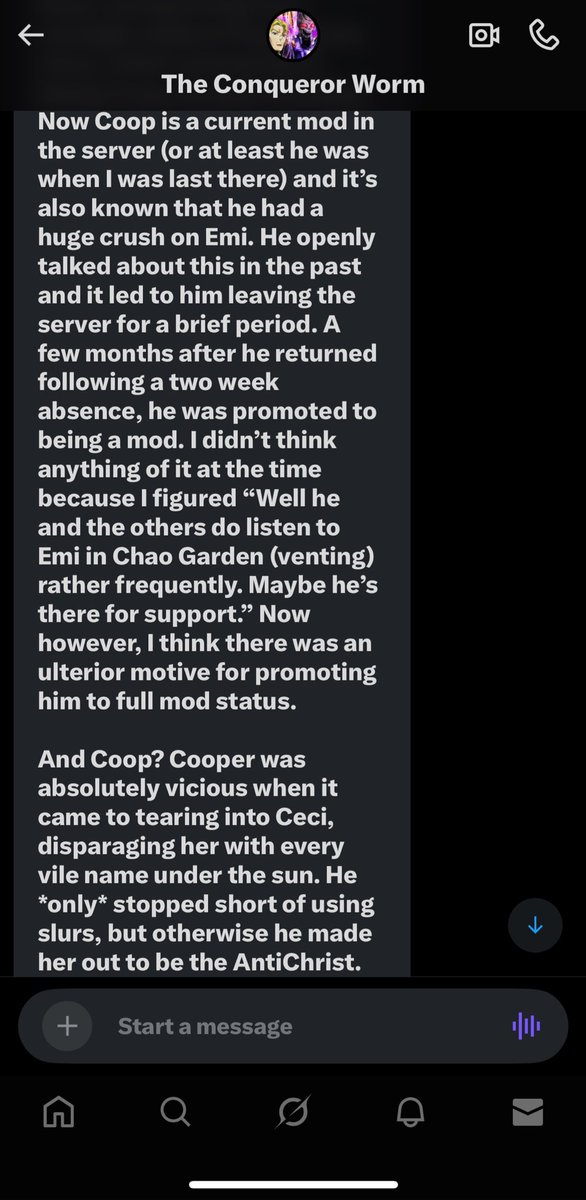 EmiJonesArchive's tweet image. Testimony from an ex friend of Emi Jones reveal that EmuEmi has been covering up alleged sexual harassment since 2017-2018.
According to the testimony, Emi described ChaosSpirit as a liar for attention, “fucking bipolar”, and “narcissistic.”
More screenshots below.🧵