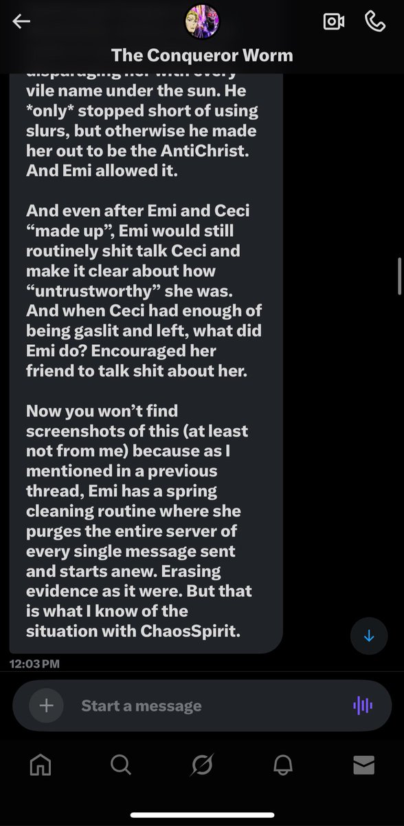 EmiJonesArchive's tweet image. Testimony from an ex friend of Emi Jones reveal that EmuEmi has been covering up alleged sexual harassment since 2017-2018.
According to the testimony, Emi described ChaosSpirit as a liar for attention, “fucking bipolar”, and “narcissistic.”
More screenshots below.🧵
