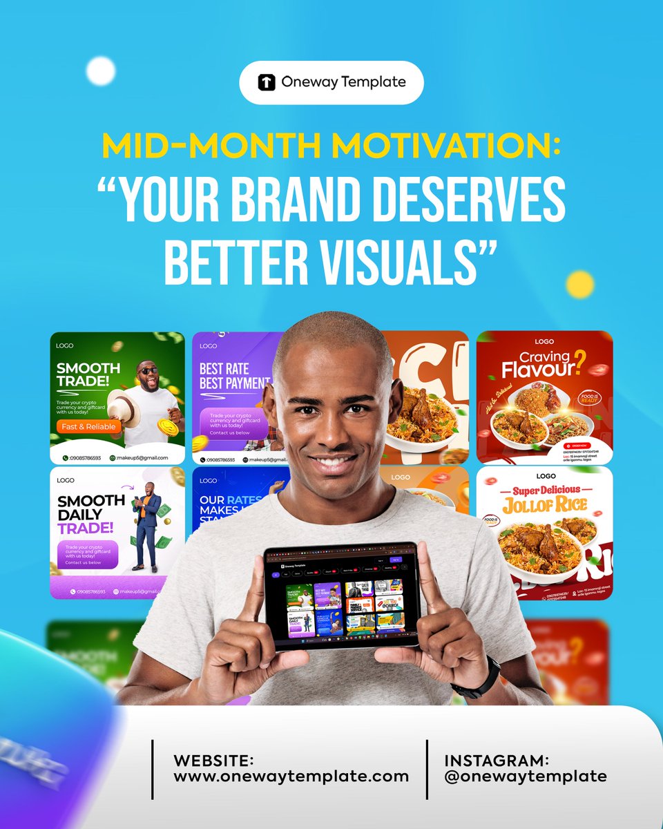 onewaytemplate's tweet image. Mid - Month Motivation: &quot;YOUR BRAND DESERVES BETTER VISUALS&quot;👏🏼

Link on comments.

#graphicdesign #graphicdesigner #logodesignservices #logo #fiverr #adobeillustrator #photoshop #creativedesign #creativity #business #template #company #designinspiration #ui #ux #uidesign #mobile