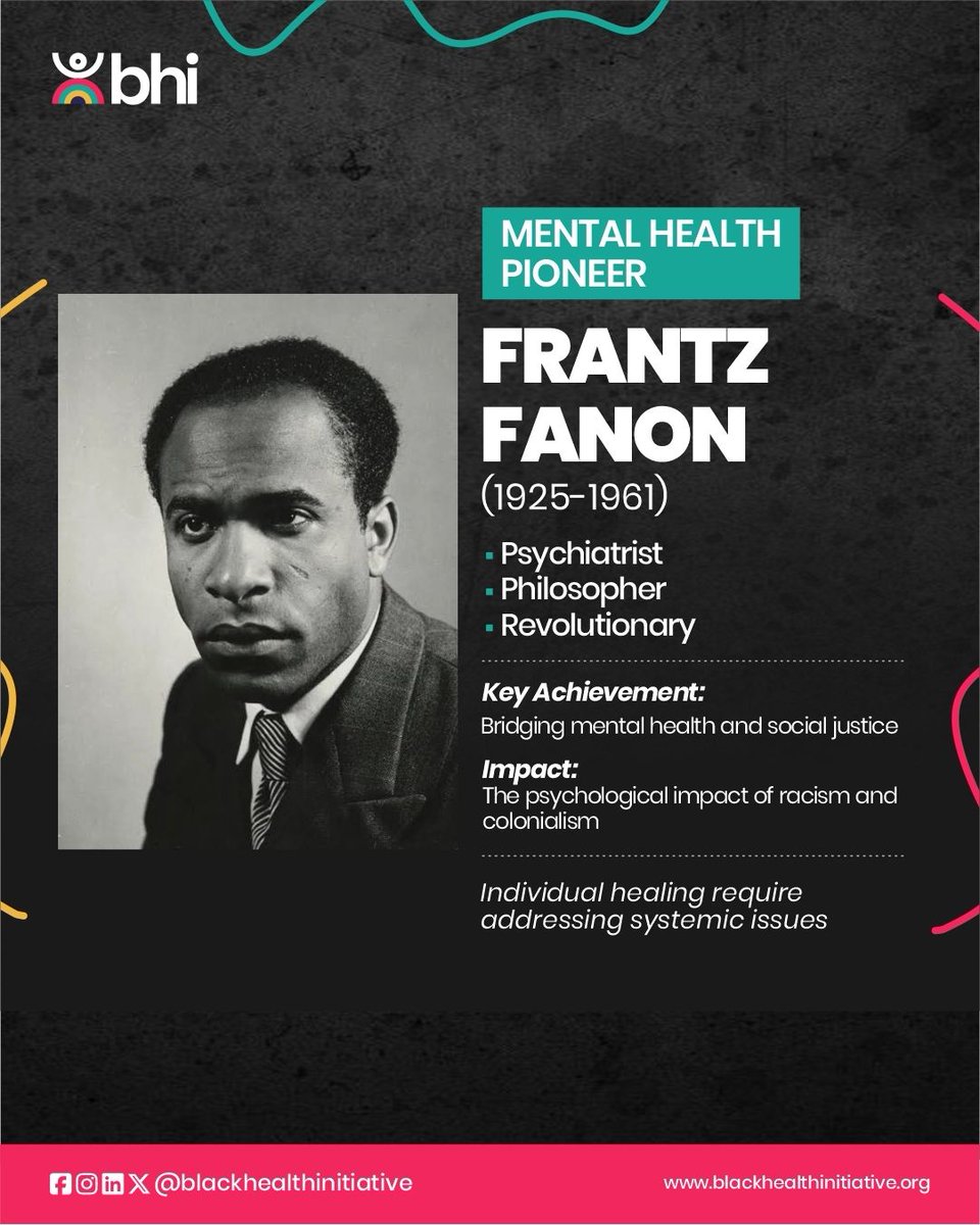 Honoring Frantz Fanon (1925-1961), the Martinican psychiatrist, philosopher, and revolutionary whose work bridged mental health and social justice. 

learn more blackhealthinitiative.org 

 #BlackHistoryMonth #MentalHealthPioneer #BHILeeds #MentalHealthMatters