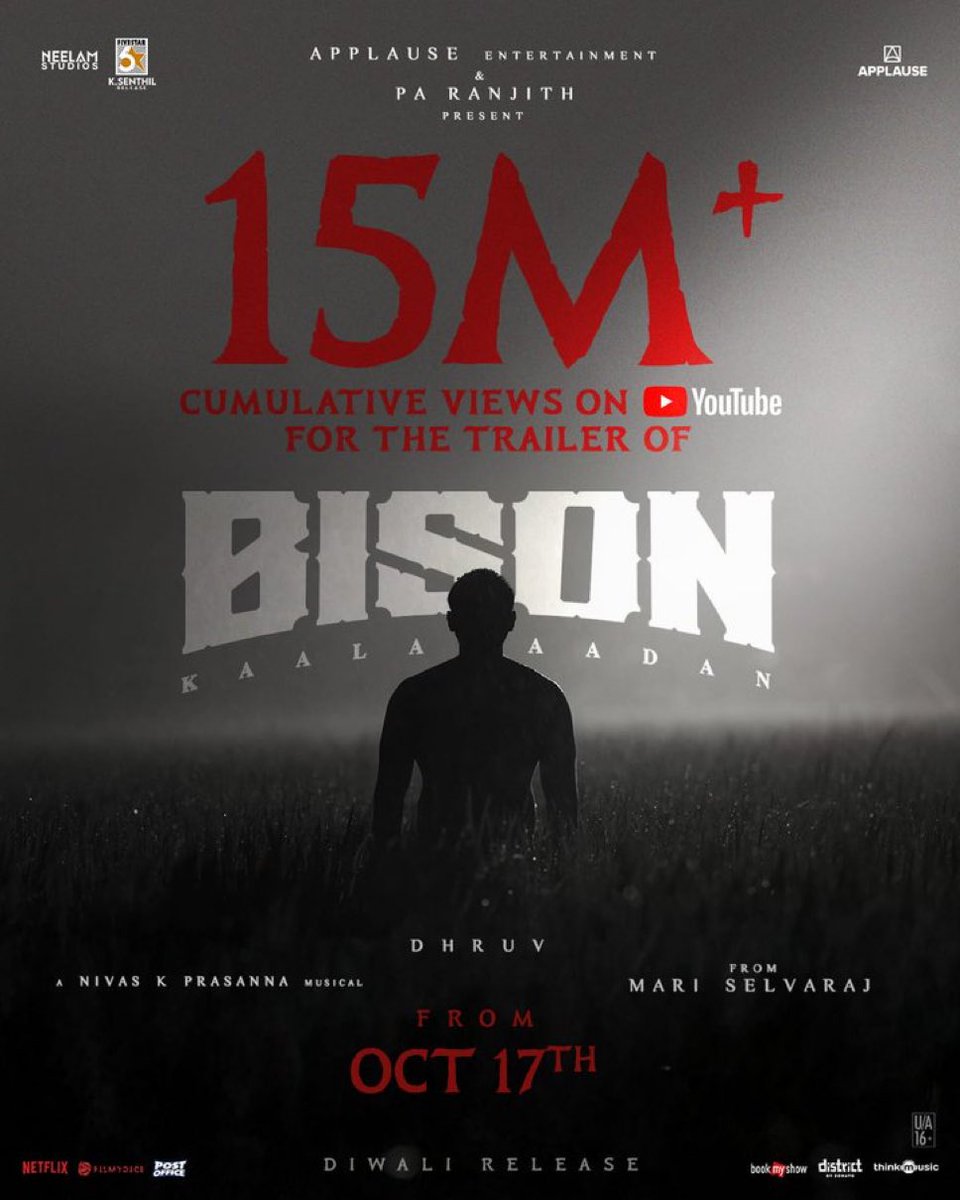 Lets OTT x CINEMA (@letsottxcinema) on Twitter photo 15M+ love showered upon the rage of #BisonKaalamaadan 🦬
Grab tickets now 🎟️ linktr.ee/BisonKaalamaad… ❗
#BisonKaalamaadanFromDiwali #BisonKaalamaadanOnOct17 🎆
@applausesocial <a href="/NeelamStudios_/">Neelam Studios</a> #SameerNair <a href="/deepaksegal/">Deepak Segal</a> <a href="/mari_selvaraj/">Mari Selvaraj</a> <a href="/beemji/">pa.ranjith</a> <a href="/Tisaditi/">Aditi Anand</a> #DhruvVikram <a href="/anupamahere/">Anupama Parameswaran</a> 15M+ love showered upon the rage of #BisonKaalamaadan 🦬
Grab tickets now 🎟️ linktr.ee/BisonKaalamaad… ❗
#BisonKaalamaadanFromDiwali #BisonKaalamaadanOnOct17 🎆
@applausesocial <a href="/NeelamStudios_/">Neelam Studios</a> #SameerNair <a href="/deepaksegal/">Deepak Segal</a> <a href="/mari_selvaraj/">Mari Selvaraj</a> <a href="/beemji/">pa.ranjith</a> <a href="/Tisaditi/">Aditi Anand</a> #DhruvVikram <a href="/anupamahere/">Anupama Parameswaran</a>