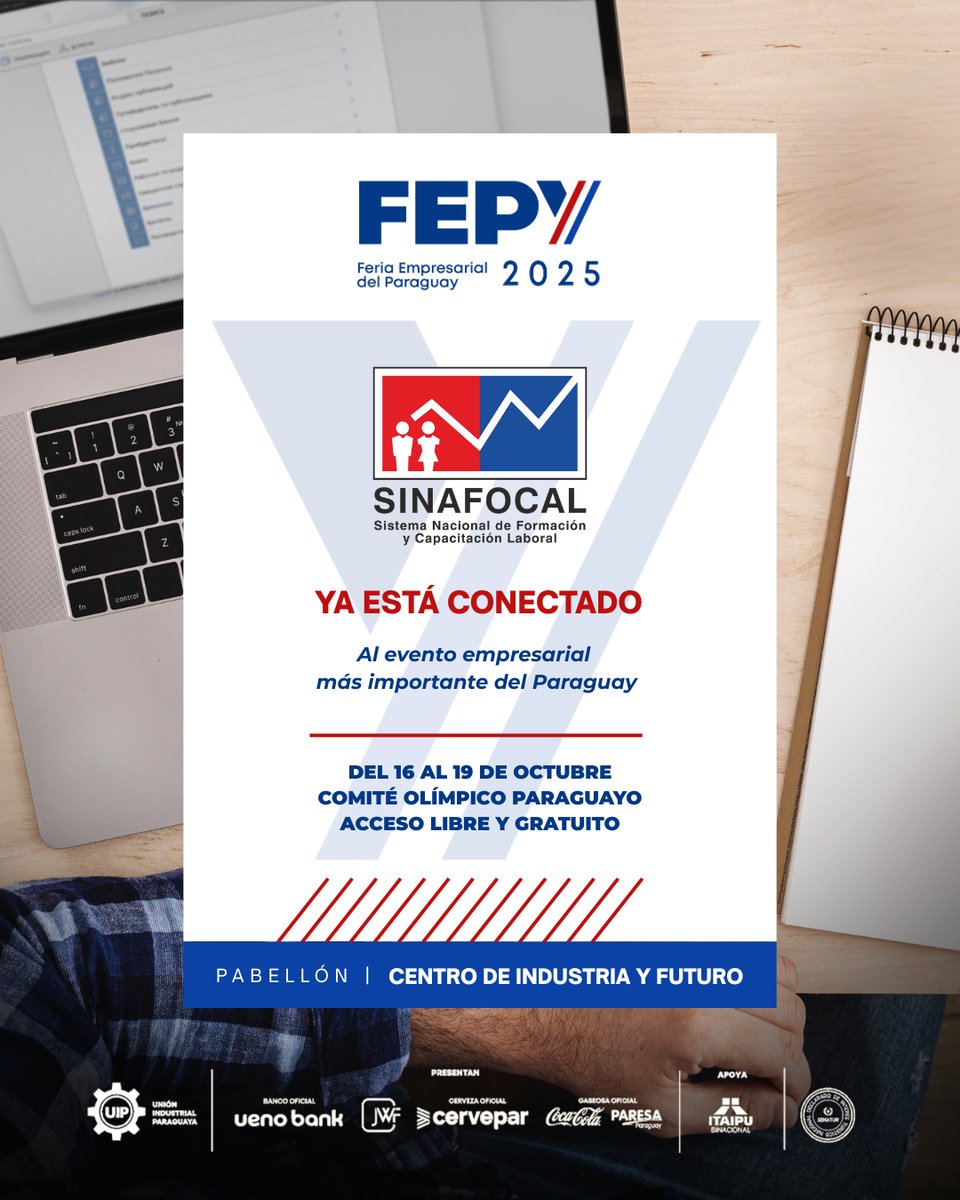 Sinafocal's tweet photo. ✨ SINAFOCAL se suma a la #FEPY2025, donde la formación y capacitación laboral con la calidad, innovación e inclusión dice presente.
📅 16 al 19 de octubre | 10:00 a 22:00 hs
👉Comité Olímpico Paraguayo
🎟 Entrada libre y gratuita.
¡Te esperamos!
#FEPY #UIP #Innovación https://t.co/CIussBC4O9
