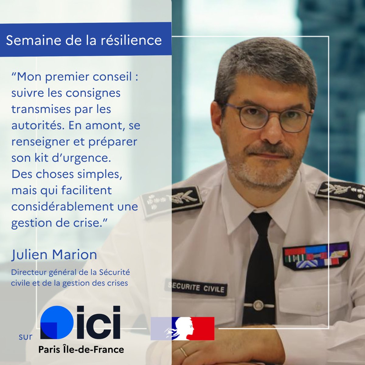Sécurité Civile (@seccivilefrance) on Twitter photo 🎙️ Semaine de la résilience : comment traverser au mieux les crises ?
Hier matin, <a href="/DG_SecCivile/">Julien Marion - DGSCGC</a> était l’invité de <a href="/iciparisidf/">ICI Paris Île-de-France</a>.
Il est revenu sur les objectifs de la Journée nationale de la résilience : mieux faire connaître les risques, renforcer notre capacité d’adaptation et 🎙️ Semaine de la résilience : comment traverser au mieux les crises ?
Hier matin, <a href="/DG_SecCivile/">Julien Marion - DGSCGC</a> était l’invité de <a href="/iciparisidf/">ICI Paris Île-de-France</a>.
Il est revenu sur les objectifs de la Journée nationale de la résilience : mieux faire connaître les risques, renforcer notre capacité d’adaptation et