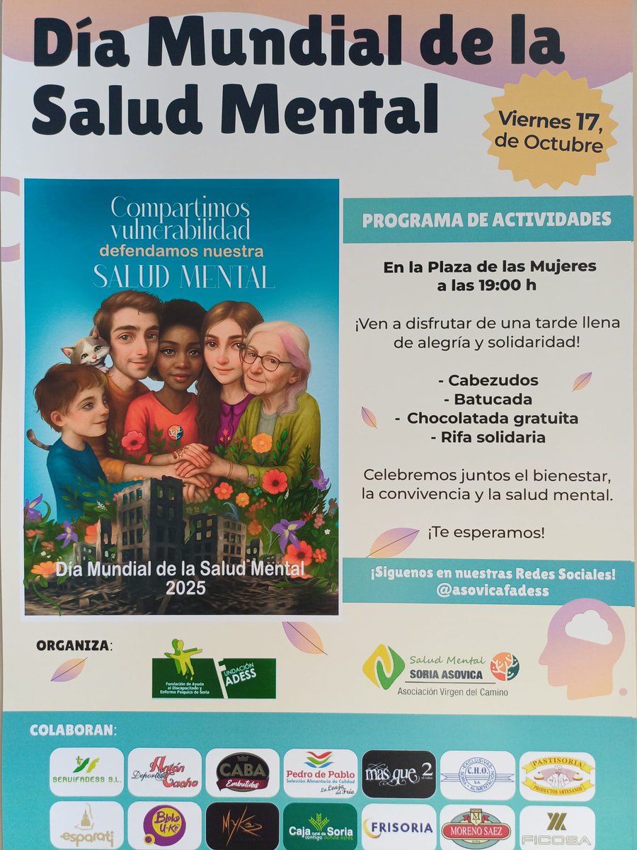 DIA DE LA SALUD MENTAL EN SORIA. 
VIERNES 17
19:00
PLAZA DE LAS MUJERES, SORIA