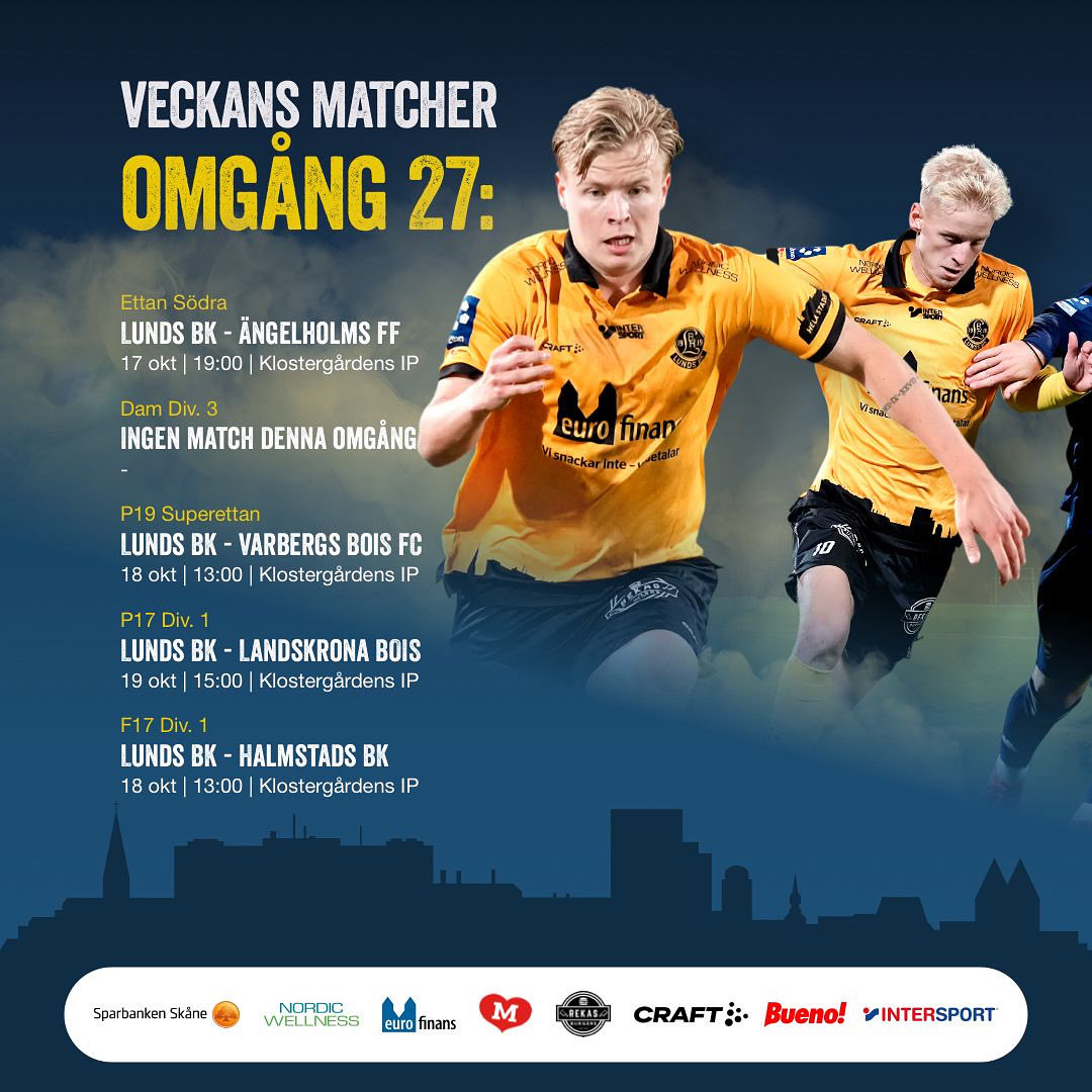 Veckans matcher 

Nu kör vi Lunds BK 💛🖤💛

#lundsbk #lund #lbk #fotboll #krubban