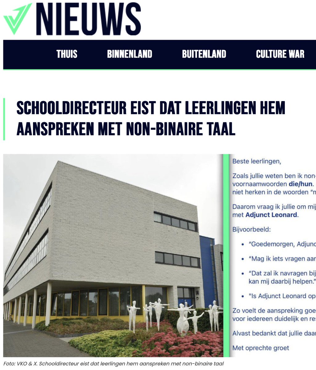 Over de non-binaire directeur: In HLN beweert een professor arbeidsrecht (UGent) dat België sinds 2007 een “genderwet” heeft die discriminatie op basis van genderidentiteit en -expressie verbiedt.
In werkelijkheid heet die wet: “Wet ter bestrijding van discriminatie tussen